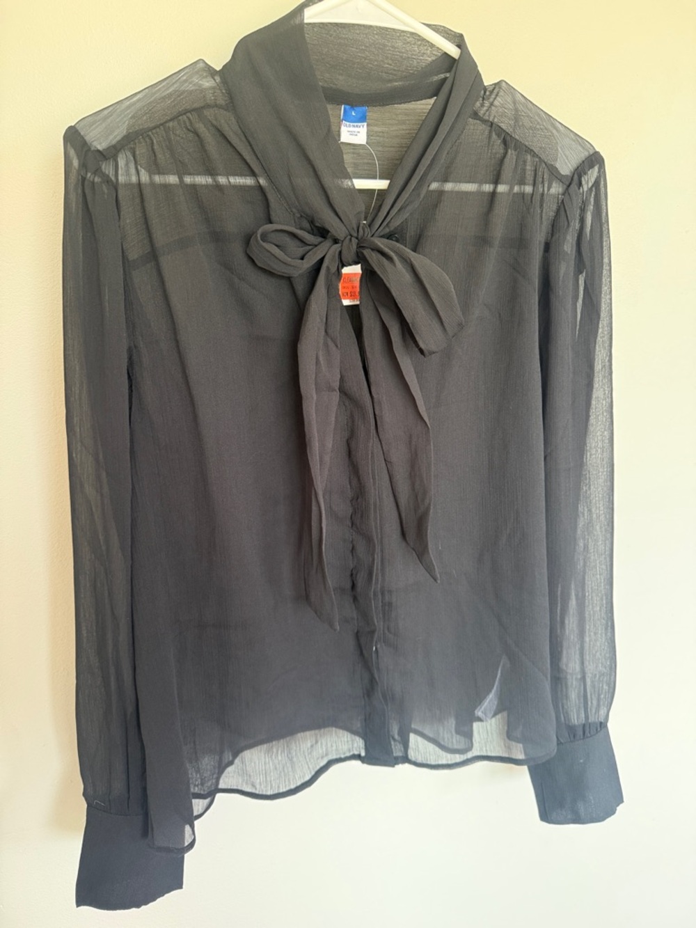 Old Navy Black Sheer Tie-Neck Blouse
